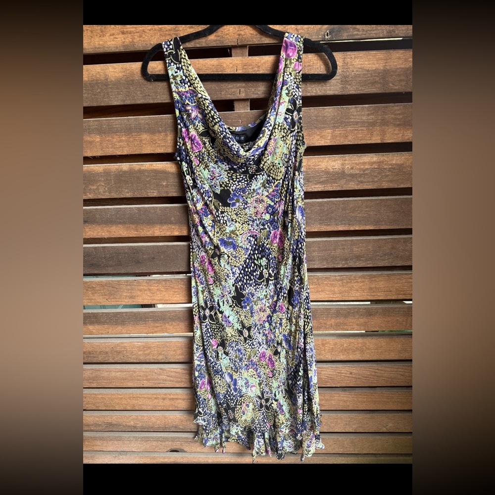 Elegant Floral Midi Dress in Black and Purple